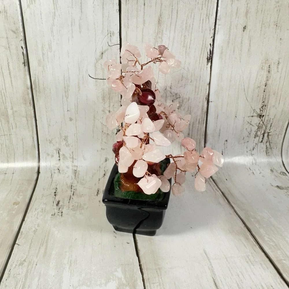 Feng Shui Natural Rose Pink Quartz Crystal Money Tree Bonsai Style Decoration Fo